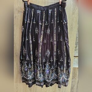 dressbarn Elegant Black Embroidered Midi Skirt